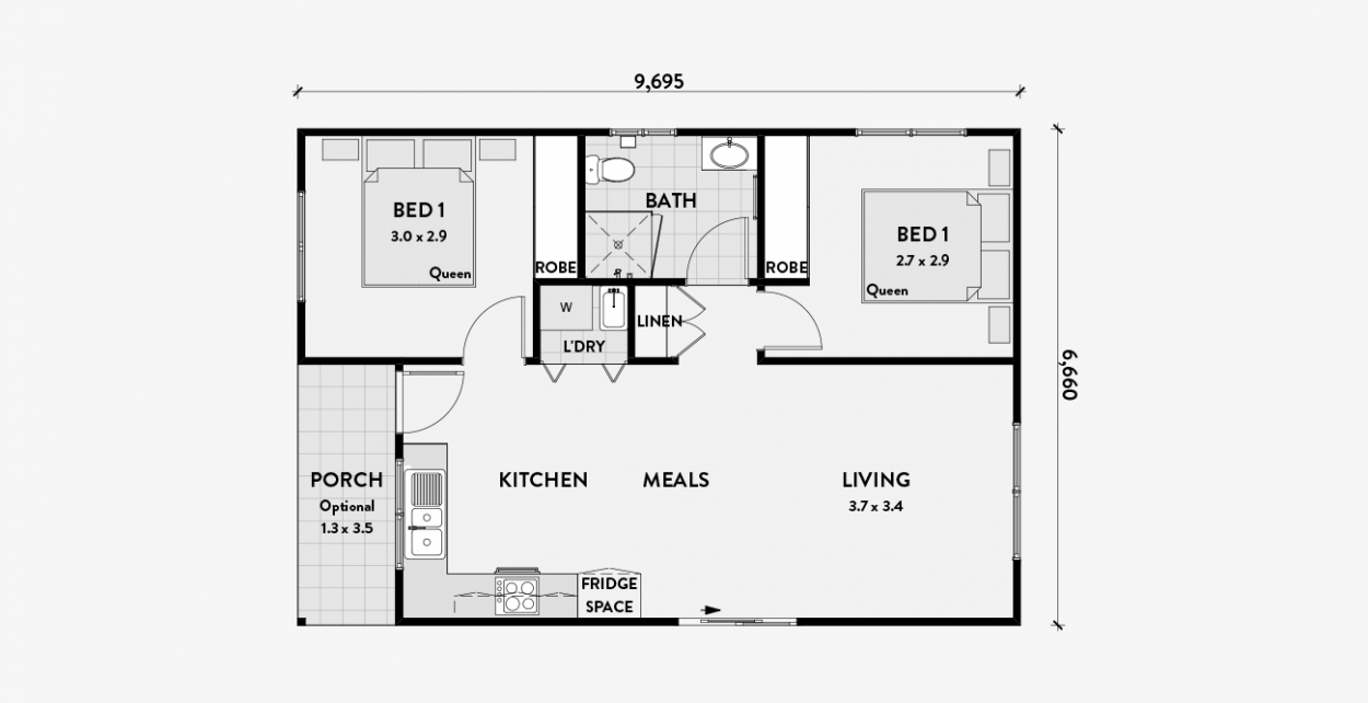 2 Bedroom Granny Flat Floor Plans | Granny Flats Australia