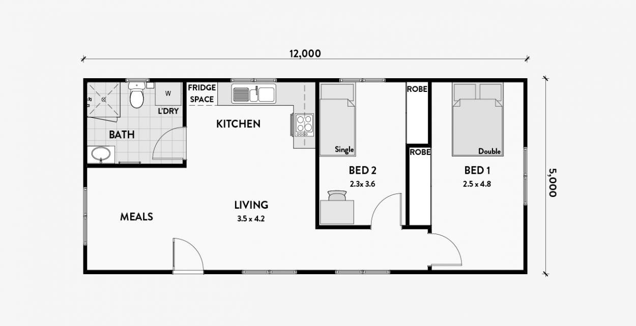 2 Bedroom Granny Flat Floor Plans Granny Flats Australia   Boronia 2br 60m2 1250x642 