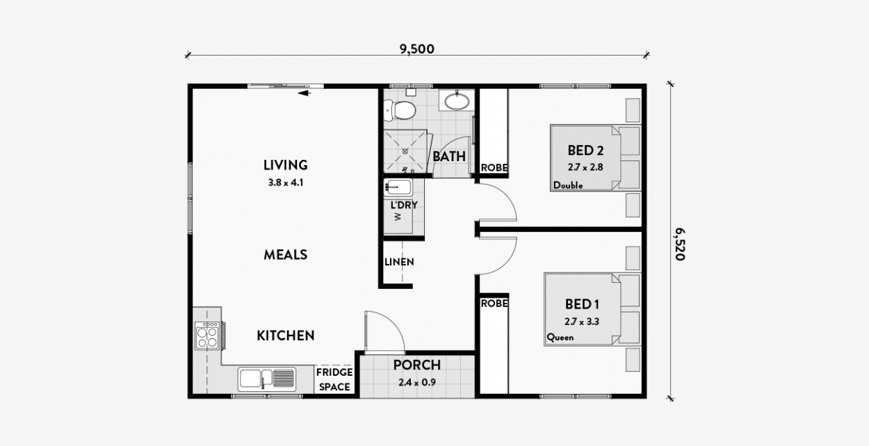 2 Bedroom Granny Flat Floor Plans | Granny Flats Australia