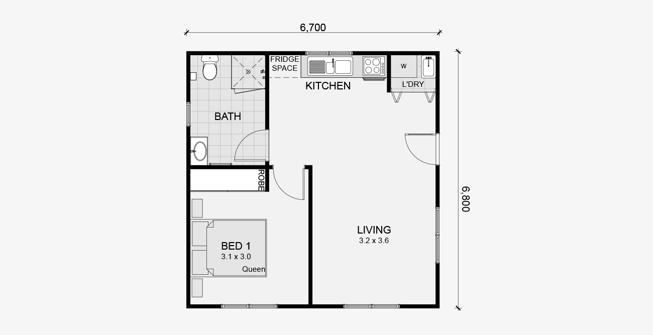 1 Bedroom Floor Plan Projects - Granny Flats Australia